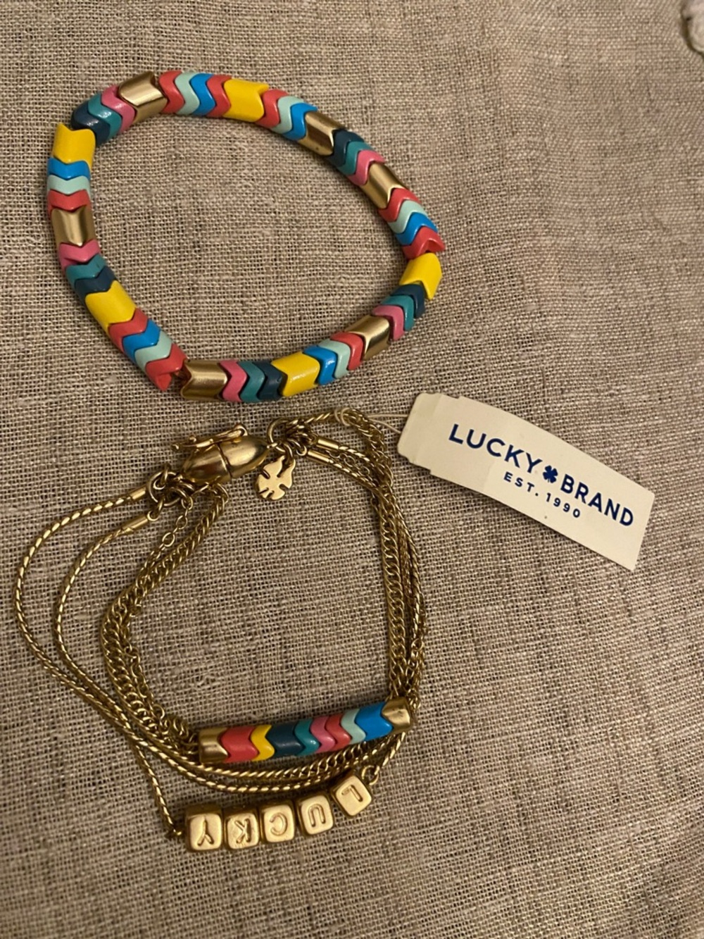 Lucky Brand Multi Colored Chevron Snake beads Bracelet Set